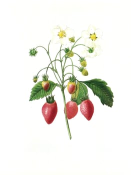 Antique illustration of a fraisier engraved by Pierre-Joseph Redoute (1759 - 1840), nicknamed "The Raphael of flowers""."