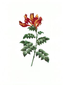Antique illustration of a bignonia engraved by Pierre-Joseph Redoute (1759 - 1840), nicknamed "The Raphael of flowers""."