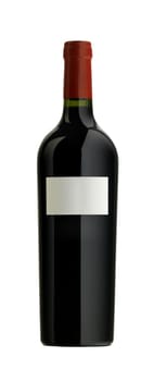 A bottle of red wine with a blank label, isolated on white