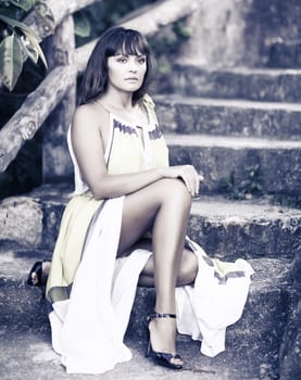 Fashion style photo of beautiful woman outdoor