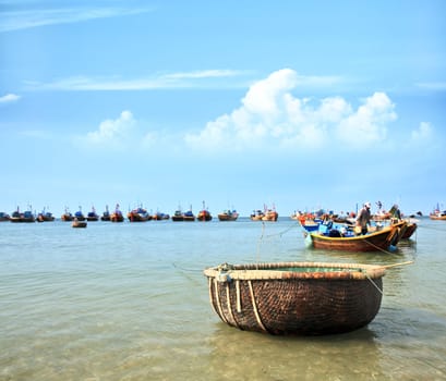 Mui Ne fishing village with a lot of boat