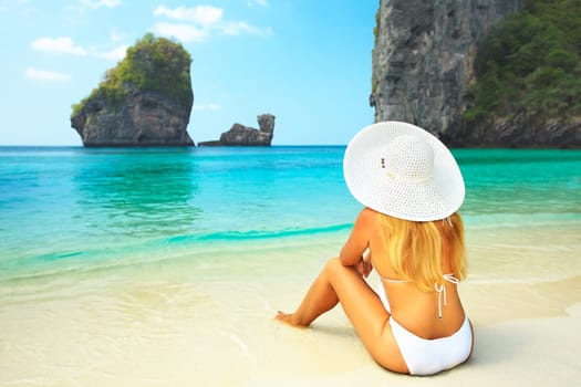 Rear view of woman at Phi Phi island. Thailand