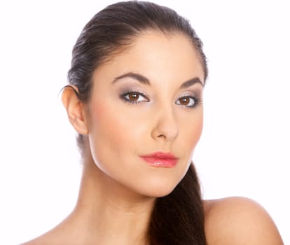Portrait of beautiful woman on isolated white