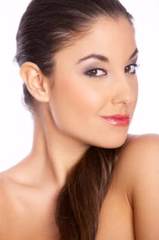 Smiling young beautiful woman, she isolated white