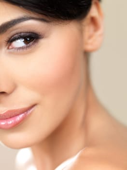 Portrait of beautiful woman looking on her left