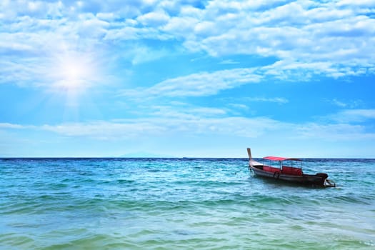 Traditional Thai longtail boat in the ocean