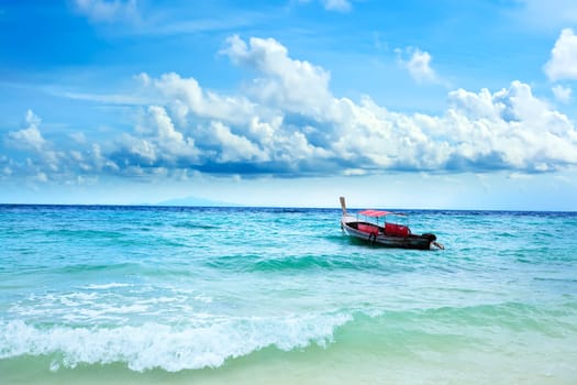 Traditional Thai longtail boat in the ocean