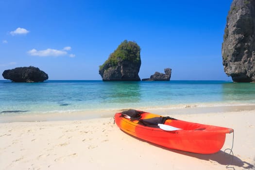 Bright kayak in a tropical lagoon. Phi phi island