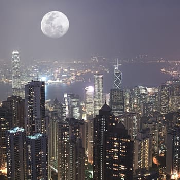 Skyline of Hong Kong City from Victoria Peak