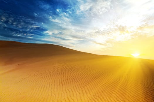 Sandy desert at sunrise time. Vietnam. Mui ne
