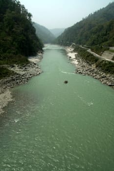 Teesta River flowing in full swing near Melli in northern Bengal, India, Asia