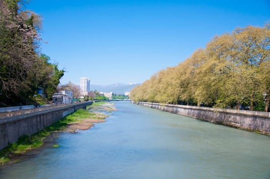 The river in channel in spring time
