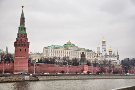 Panoramic view of Moscow Kremlin and embankment, Russia