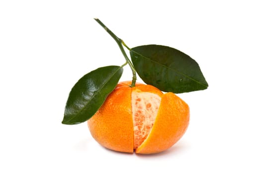 Tangerine,fruit with leaf isolated against white background
