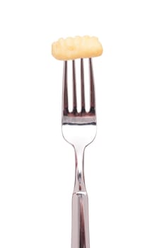 White cropped gnocchi on a fork