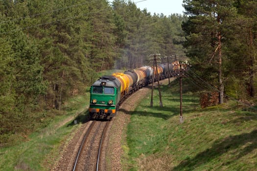 Freight train passing the countryside