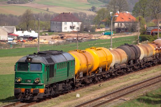 Freight train passing the countryside