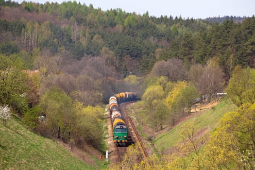 Freight train passing the countryside