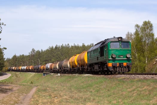 Freight train passing the countryside