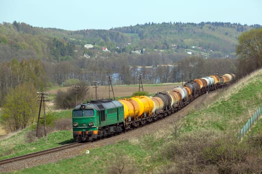 Freight train passing the countryside