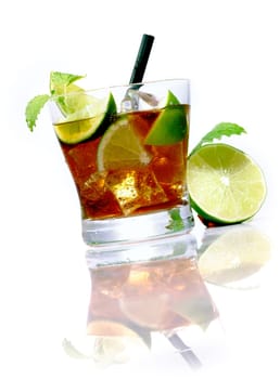 Cuba Libre Cocktail isolated on white background