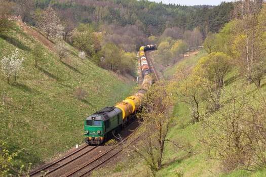 Freight train passing the countryside