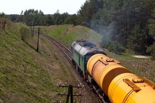 Freight train passing the countryside