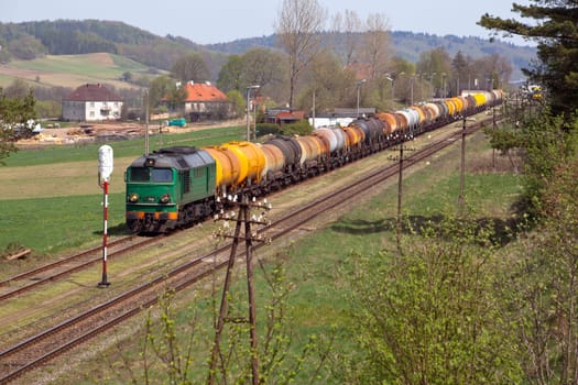 Freight train passing the countryside