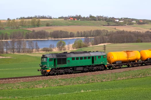Freight train passing the countryside