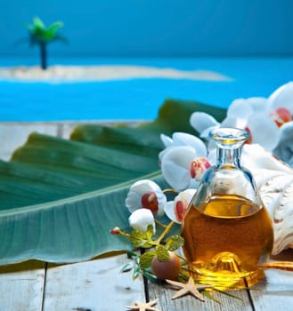Tropical island retreat essential oil spa treatment with natural plant extracts and orchids