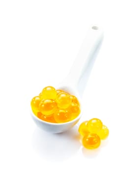 Bobas Bubbles. Fruity Bubble Boba Tea Ingredient or molecular caviar.