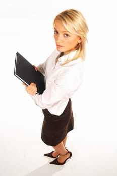 Sexy business women isolated on white holding book