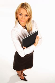 Sexy business women isolated on white holding book