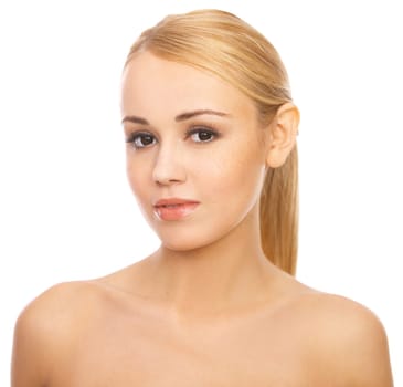 Portrait of cute blond woman, isolated on white