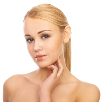 Portrait of cute blond woman, isolated on white