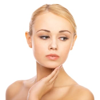 Portrait of cute blond woman, isolated on white