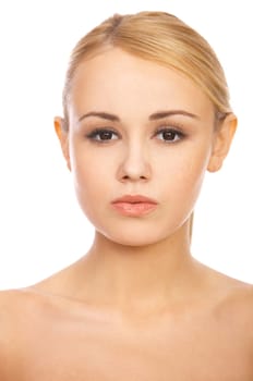 Portrait of cute blond woman, isolated on white