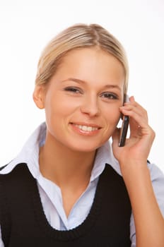 Young business woman is talking by cell phone