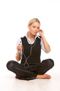 Beautiful girl is listen to the music