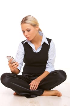 Young business woman is talking by cell phone
