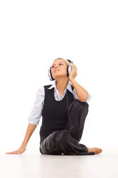 Beautiful girl is listen to the music