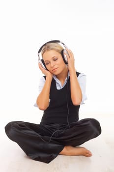 Beautiful girl is listen to the music