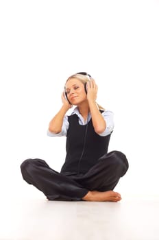 Beautiful girl is listen to the music