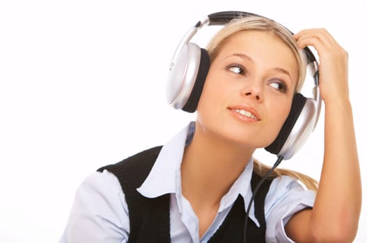 Beautiful girl is listen to the music