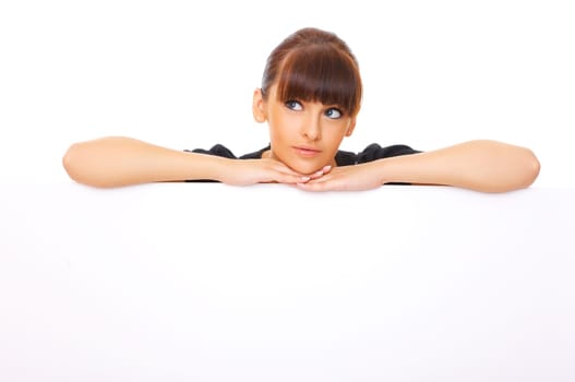 Beautiful business woman holding empty white board