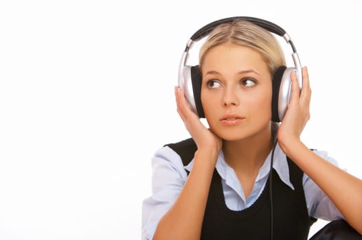 Beautiful girl is listen to the music