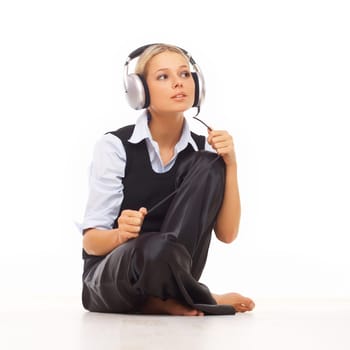 Beautiful girl is listen to the music