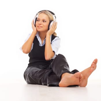 Beautiful girl is listen to the music