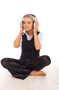 Beautiful girl is listen to the music