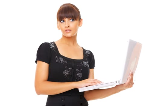 Portrait of beautiful business woman with laptop